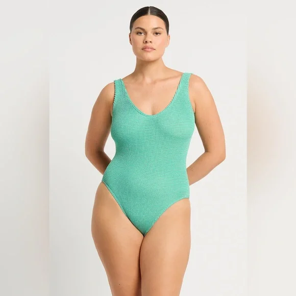 Bond eye Mara Low Back One Piece swimsuit, LAGOON LUREX, $180 - Picture 6 of 16